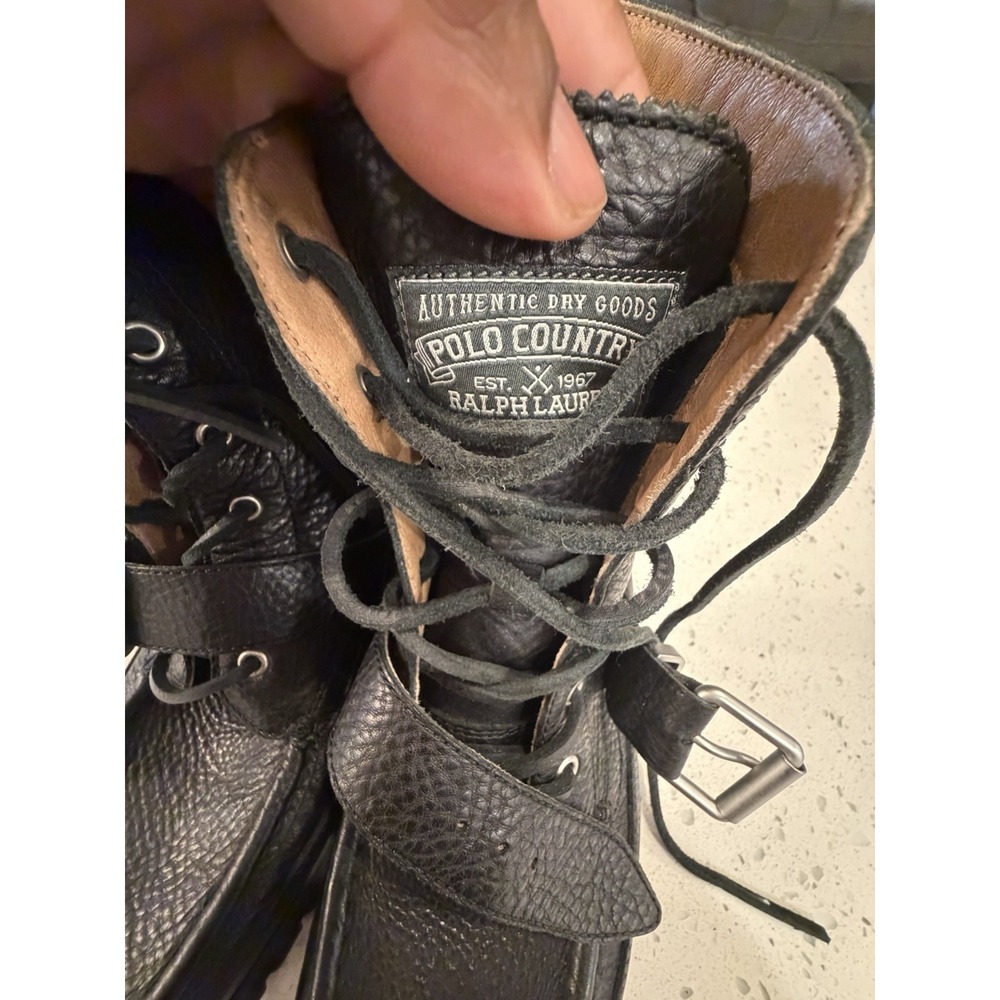 VTG Polo Country Ralph Lauren 90s Ranger Boots Black Pebbled Leather Buckle VNDS - Picture 2 of 10